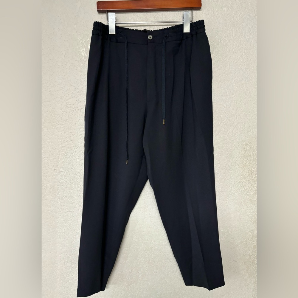 PT01 Navy‎ Blue Wool Drawstring Button Waist Trousers Size 50 (XL) 34